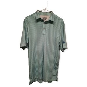 Straight Down Mens Striped Green White Golf Polo -Medium-